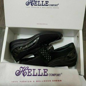 NEW Helle Comfort Women's Ina BLACK Slip-On Swarovski Leather Shoe size 5